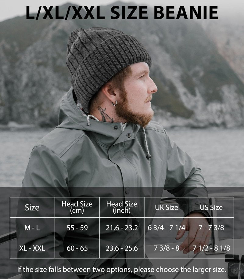LiuSuper Wool Beanie Winter Hat - Unisex Warm Knitted Cap with Wool Lining, Oversized Fit Black Grey