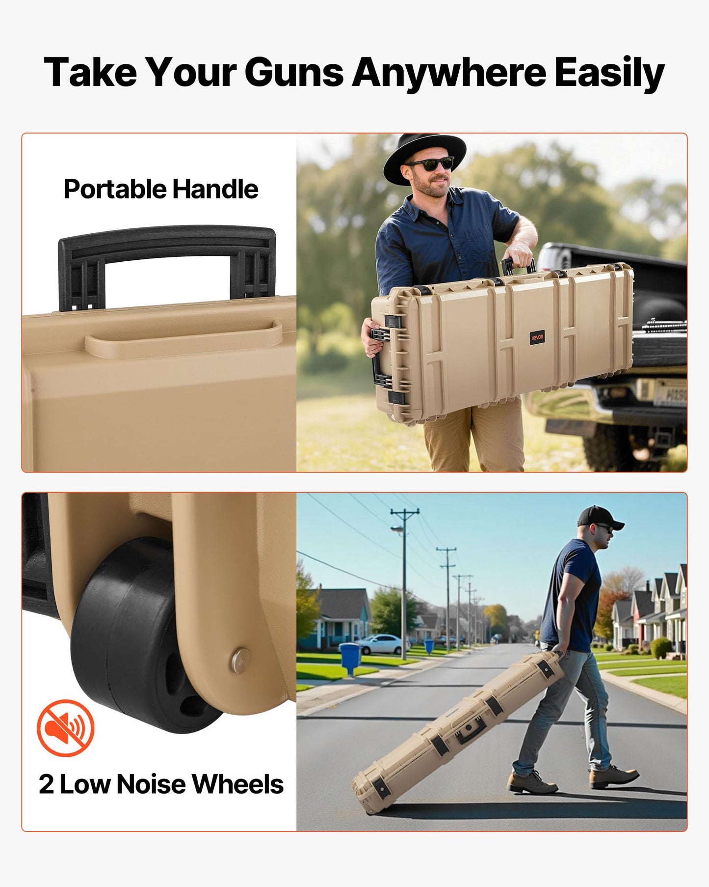 VEVOR Rifle Case, Rifle Hard Case with 4 Layers Fully-protective Foams, 52 inch Lockable Gun Storage with Wheels, IP67 Waterproof & Dustproof, for Rifle, Shotgun, Airsoft Gun, Khaki
