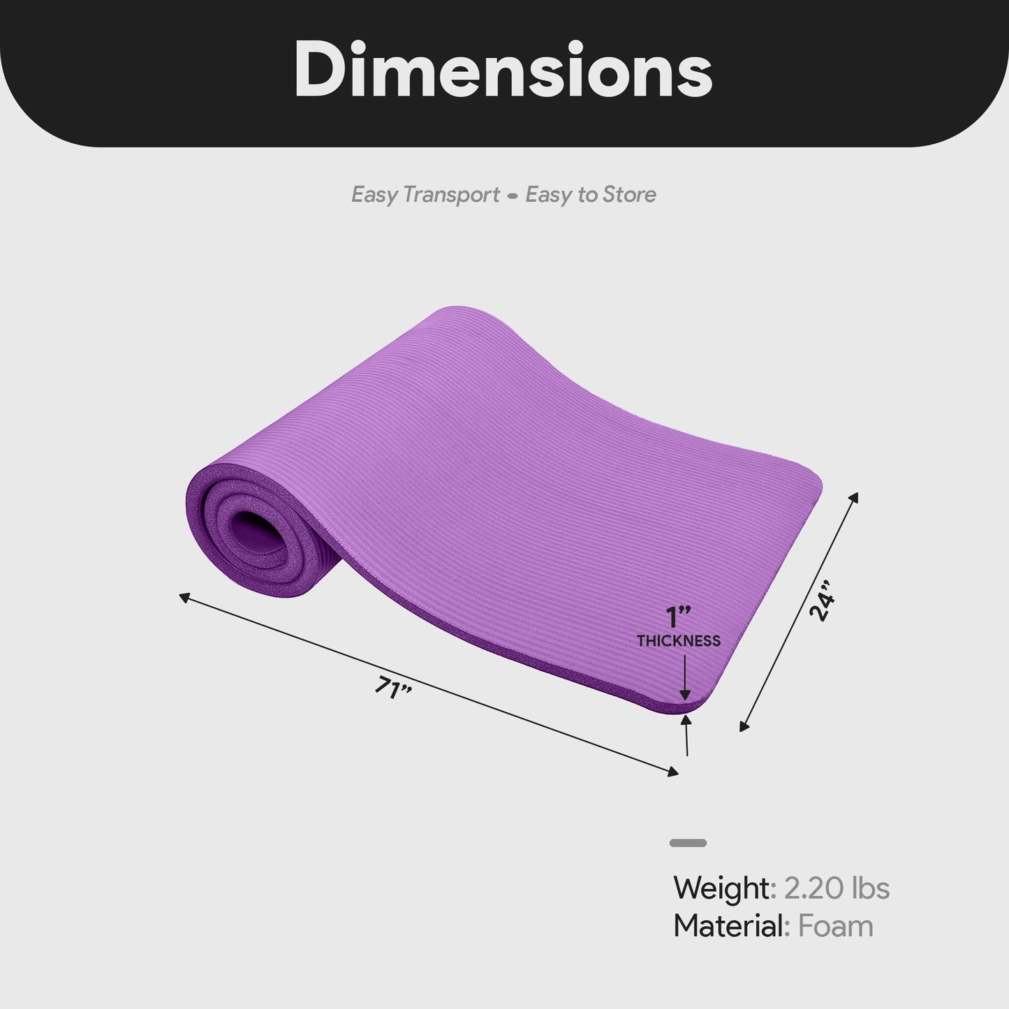 BalanceFrom All-Purpose 1-Inch Extra Thick High Density Anti-Tear Exercise Yoga Mat with Carrying Strap (Purple)