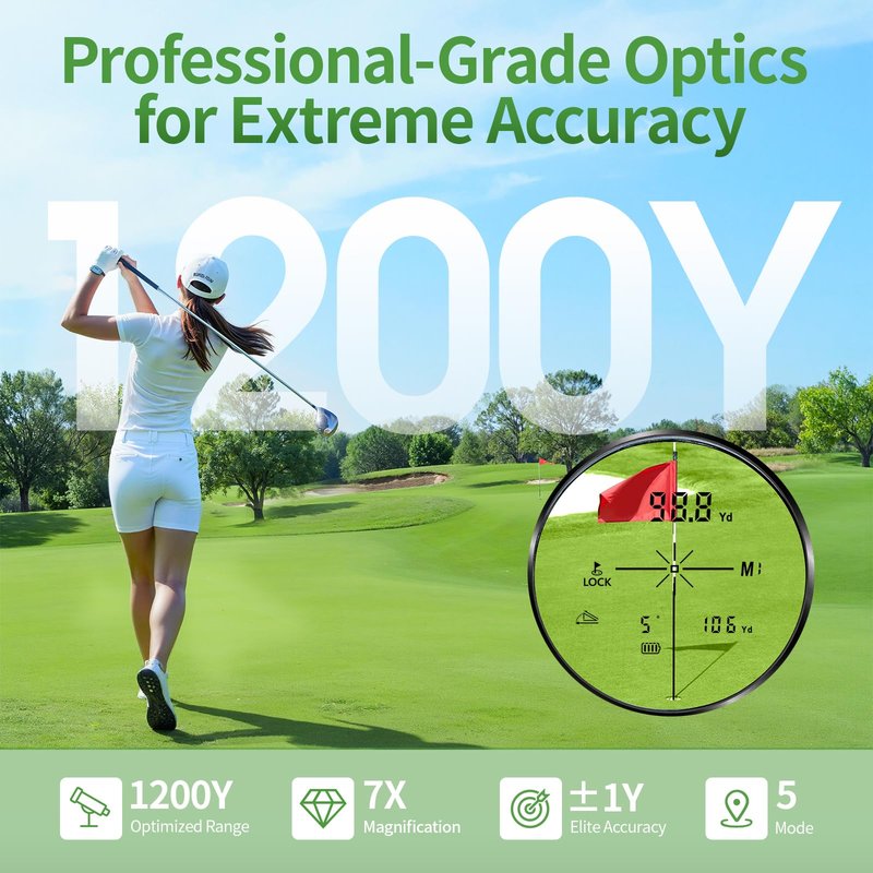JUANGU Golf Rangefinder with Slope, 1200 Yards Laser Range Finder, 7X Magnification, Flag Lock, Magnetic Mount, IP54 Waterproof, Tournament Legal