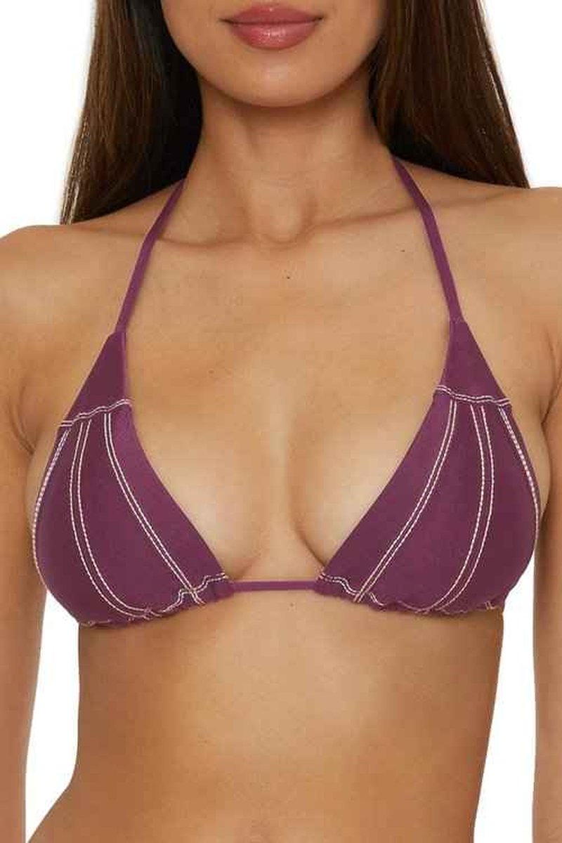 BECCA Women's Standard Color Sheen Triangle Bikini Top, Cheeky Coverage, Swimwear Separates, Aubergine