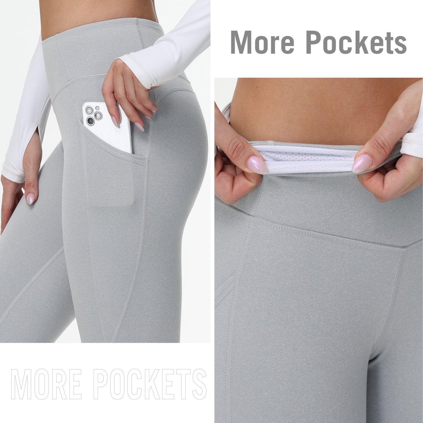 baleaf Women's Fleece Lined Leggings, High Waisted Light Heather Gray L