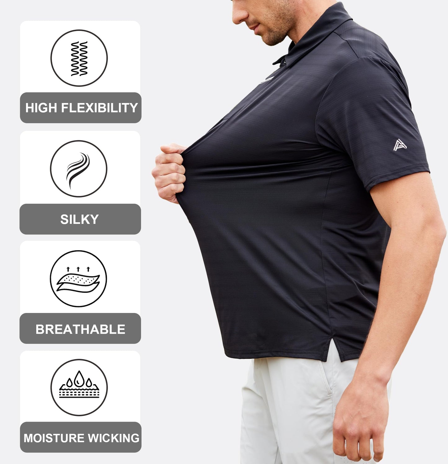 Esabel.C Jacquard Golf Shirts for Men Moisture Wicking Short Sleeve Performance Dry Fit Active Mens Polo Shirts,Black,XL