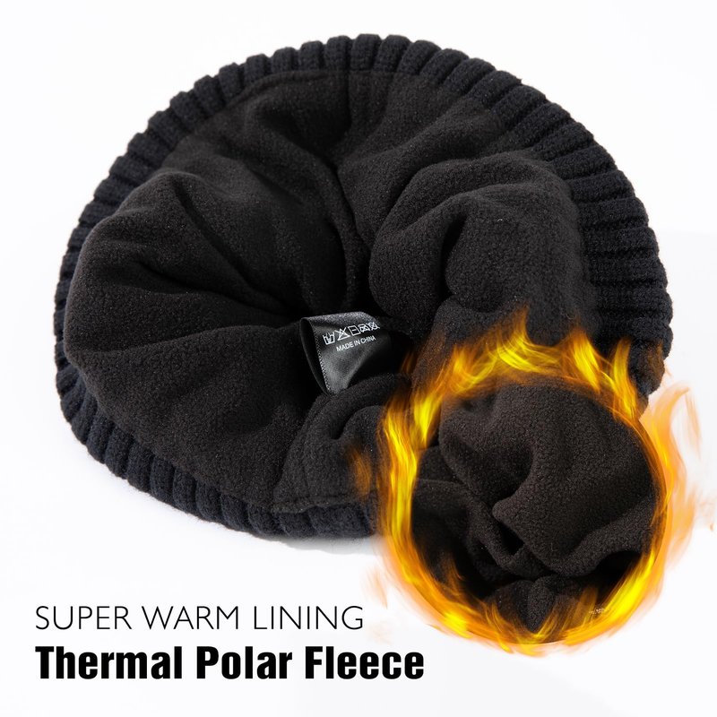 TOP-EX DryKnit™ Waterproof L/XL/XXL Winter Fleece Lined Beanie Hat for Men Women Warm Knit Watch Skull Cap Cold Weather (US, Alpha, Medium, Large, Black(Sentinel))