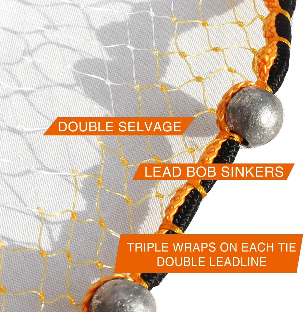 Pancake Cast Net - Heavy-Duty 1.0+ lb/ft Weights for Freshwater & Saltwater | 4ft to 12ft Radius, Pro Grade Mesh Sizes