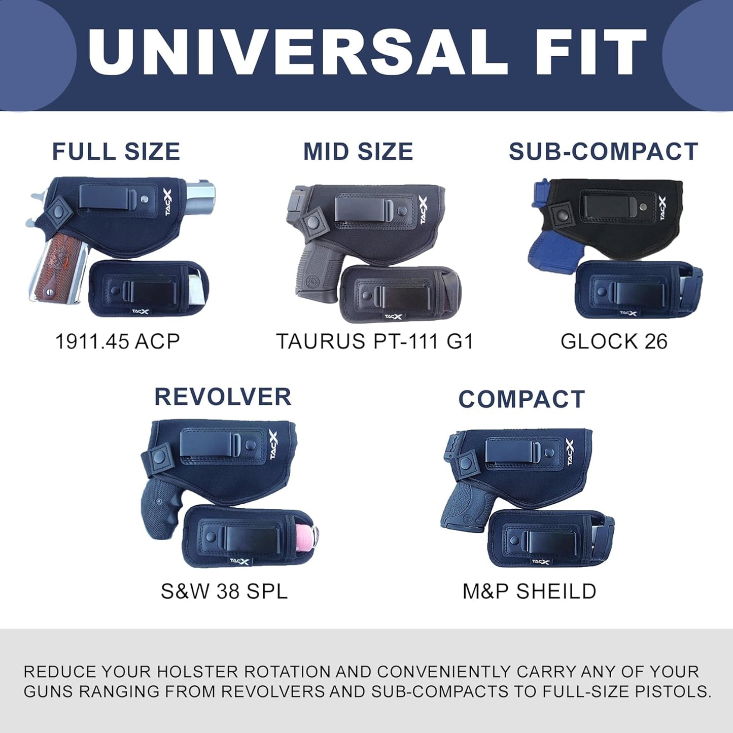 Universal IWB Holster - Concealed Carry Neoprene Bundle for S&W M&P Shield 9/40, 1911, XDS, Taurus, Glock