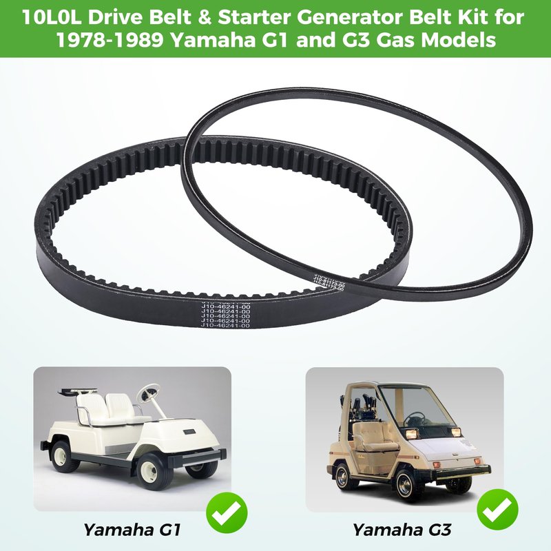 10L0L Golf Cart Clutch Drive Belt & Starter Generator Belt Kit for Yamaha G1 / G3 2 Cycle Gas Models 1978-1989,OEM# J10-46241-00-00, J17-46241-00-00, J10-81173-00