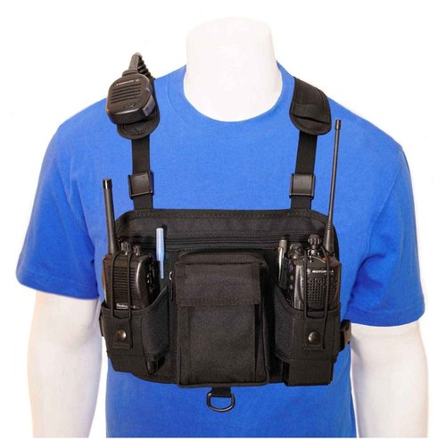 HOLSTERGUY RCH-601D Double Radio Chest Harness Shoulder Radio Holster Chest Pack with adjustable radio pouch that will adjust to fit a radio from 4-3/4" up to 9" tall radio. Made in USA