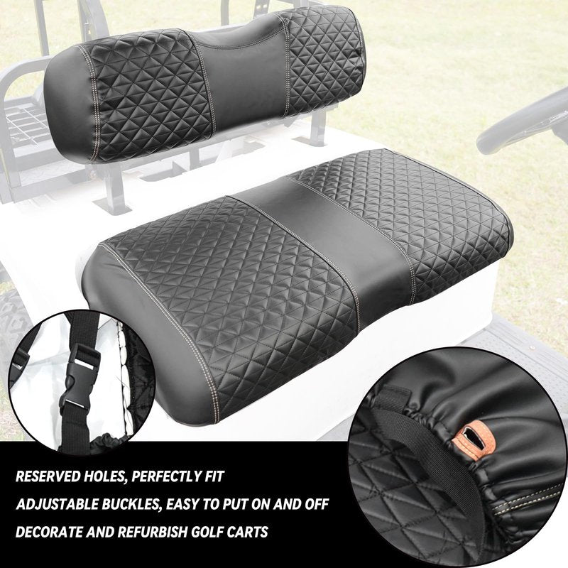 XUANYUDG0769 Golf Cart Front and Rear Seat Covers for 2008+ EZGO RXV Golf Cart and B-Shaped Aftermarket Rear Seat, Vinyl Leather Made/Adjustable Straps and Retractable Buckle/No Stapler Required,4PCS