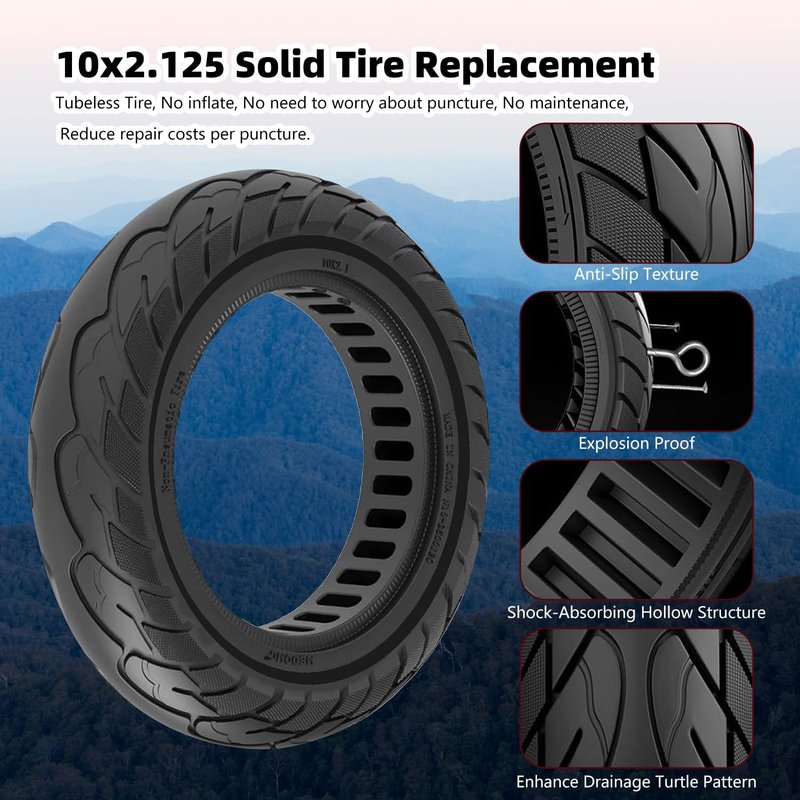 10x2.125 Solid Tire, 10 inch Tires Replacement, Tubeless Tyre for Segway Ninebot F20/F25/F30/F40/F65/D18W/D28U/D38U Gotrax G4/XR/V2 Hiboy S2 Pro Electric Scooter (2 Pack) (2)