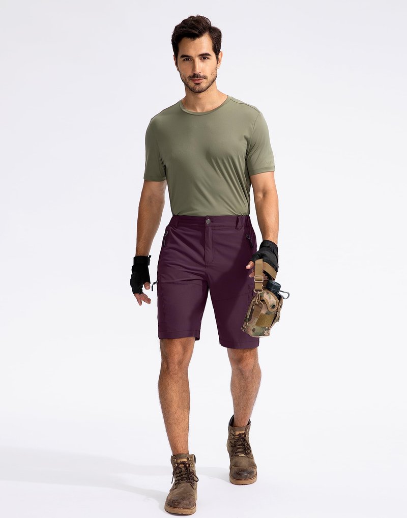 Pudolla Men's Hiking Cargo Shorts 9" Lightweight Outdoor Work Shorts for Men Travel Golf Camping Casual with 5 Zipper Pockets(Wine X-Large)