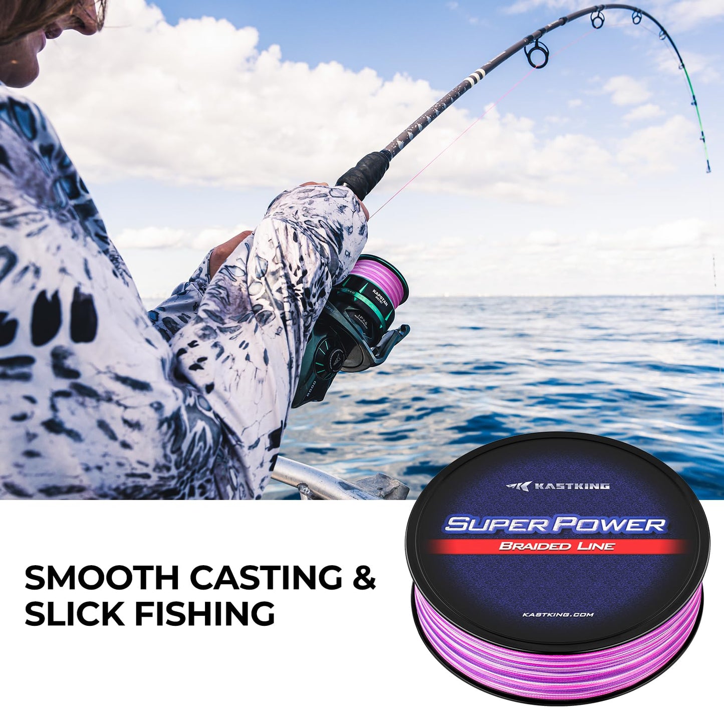 KastKing Superpower Braided Fishing Line, Camo Aqua, 6LB, 300+27 Yds