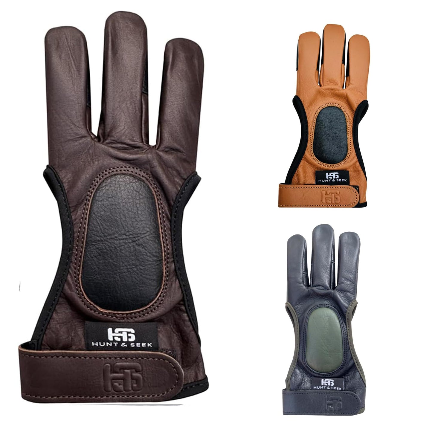 Hunt & Seek Cow Leather Three Finger Archery Glove for Recurve & Compound Bow – Finger Tab Accessory (Brown, X-Large)