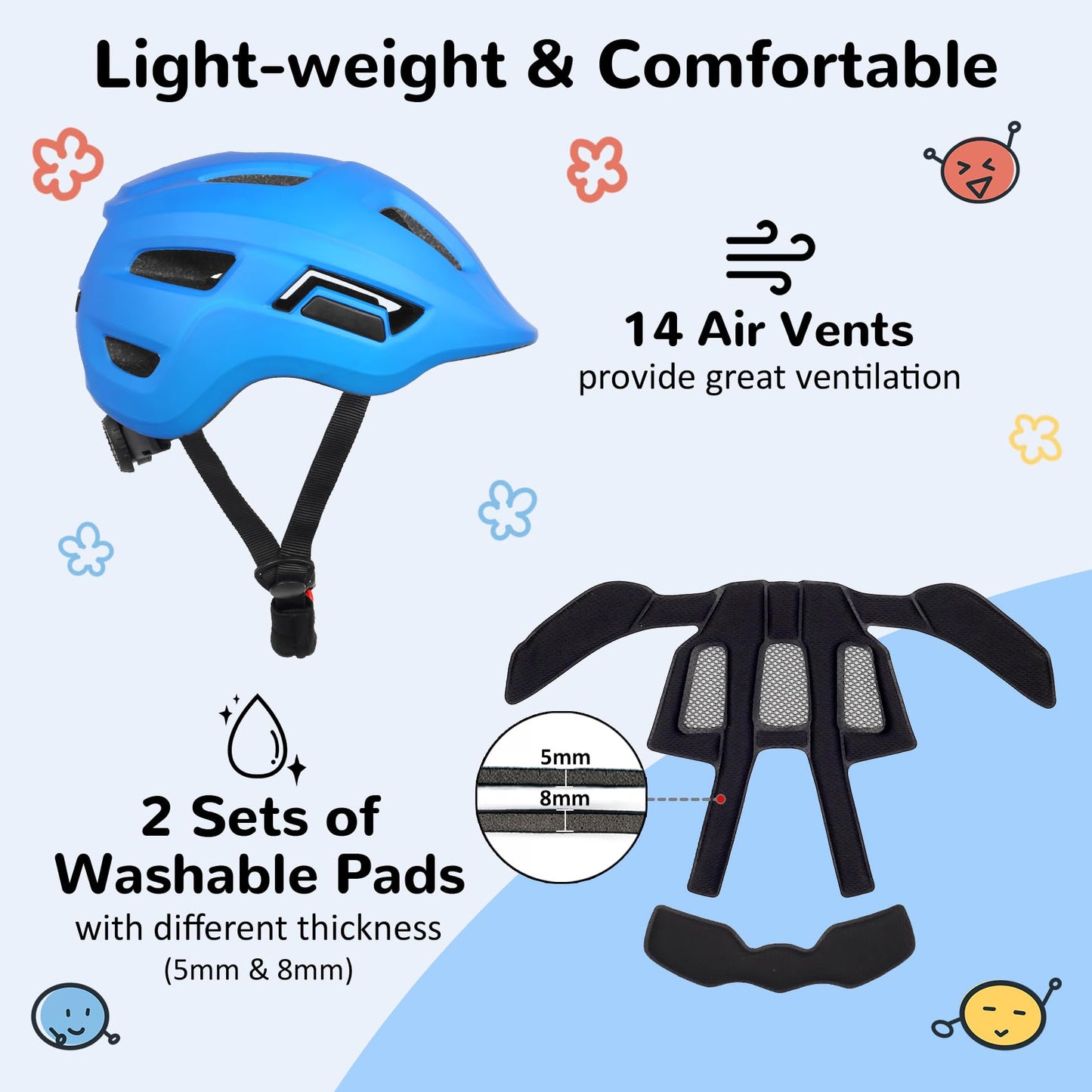 Kids Bike Helmet, for Infant and Toddler Boys Girls, Blue, X-Small