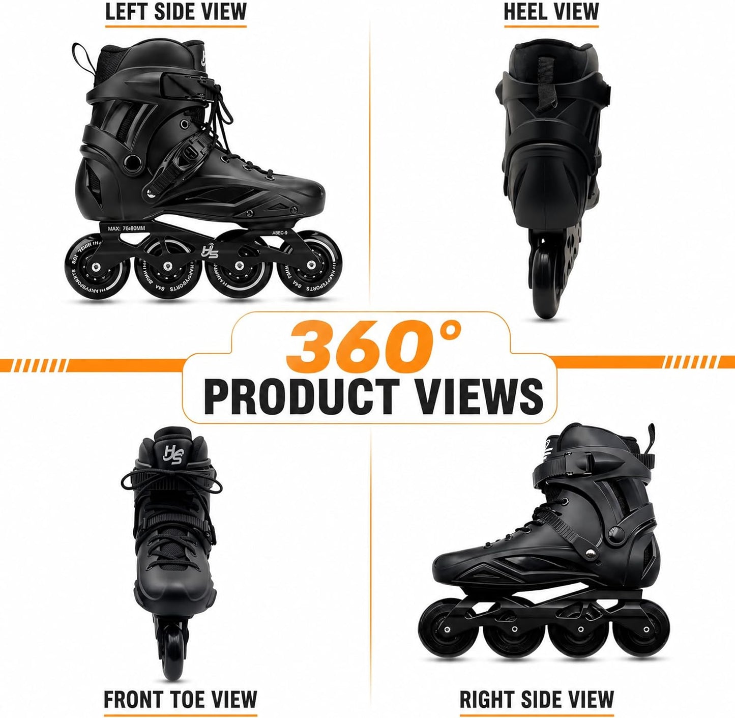High-Performance Inline Skates for Men & Women - Ankle Support, Aluminum Frame | Smooth Ride on Asphalt & Indoor Fitness, Black