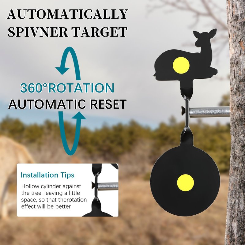 2-Pack Spinner Shooting Targets Auto Reset Steel Resetting Gun Target Heavy Metal Steel Spinning Target for Shooting (Deer)