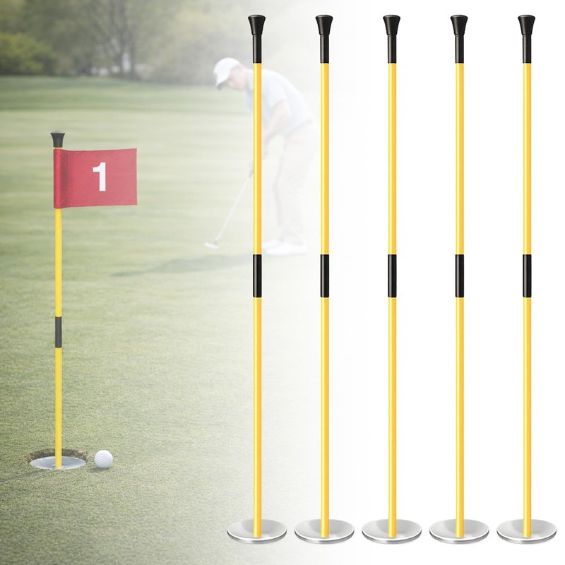 Golf Flagstick with Ball Retrieval Base - Portable Putting Green Flag Stick for Yard, Practice Green, Club, Driving Range, 3FT Height, 5 Pcs (Yellow)
