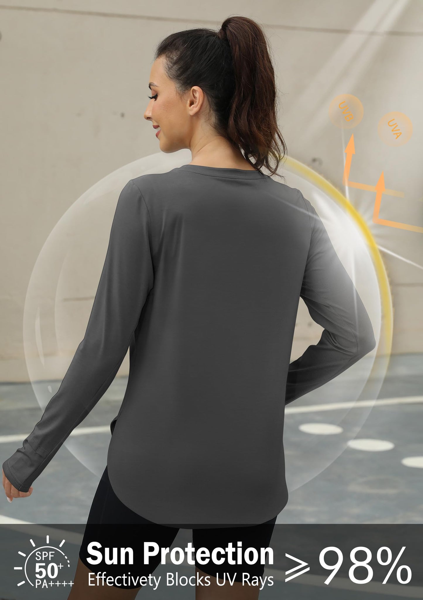 KevaMolly Workout Tops for Women Long Sleeve UPF 50+ UV Protection Sun Shirt Lightweight Quick Dry Rash Guard Hiking Shirts Dark Grey M