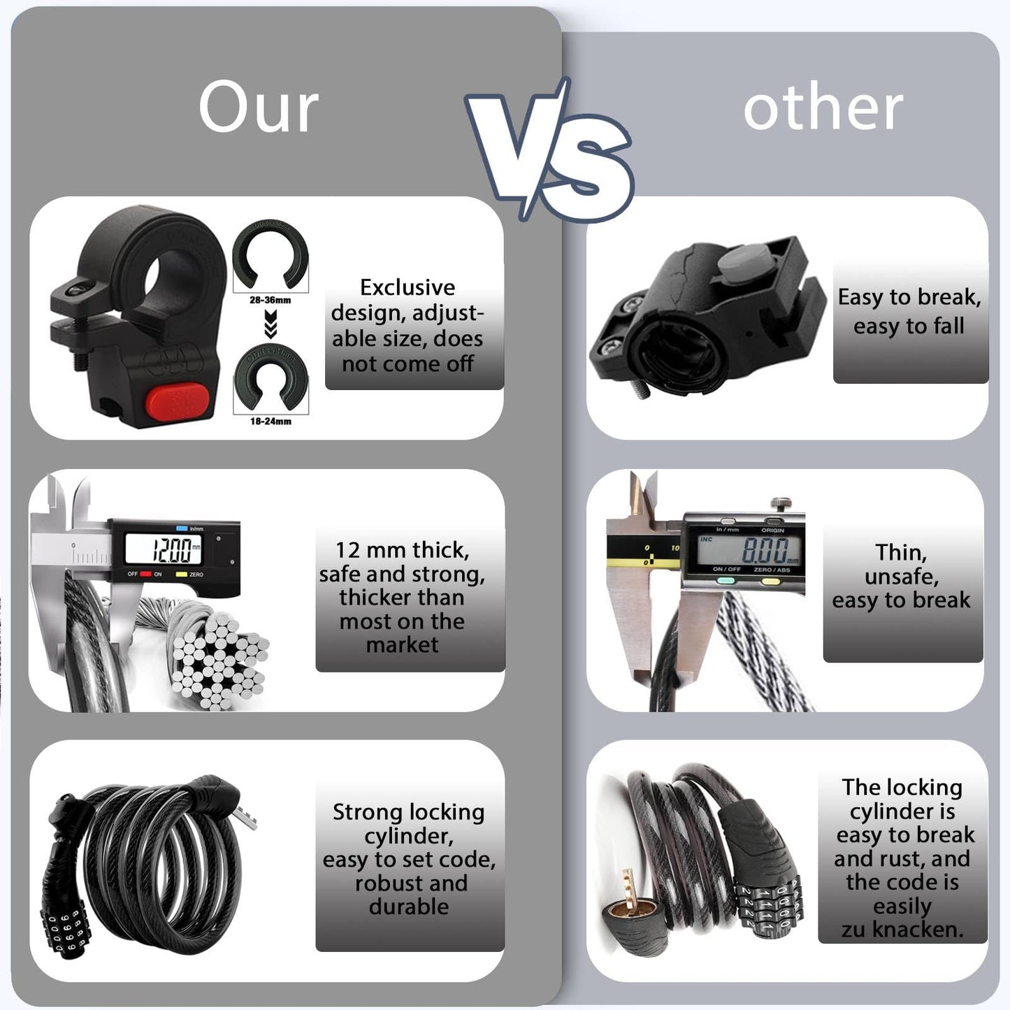 E Scooter Lock,Bike Lock Combination Lock Cable Compatible for Xiaomi M365/Max/GXL/Ninebot/Segway/Moto/Bicycle Locks 4ft Long/0.472In Scooter Anti-Theft Ideal 4-Digit/12 Metal Cables Locks
