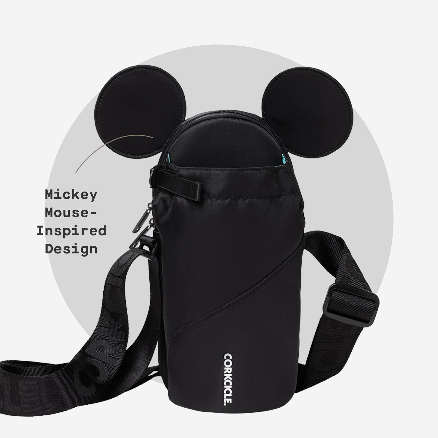 Corkcicle Crossbody Water Bottle Sling Bag - Adjustable Strap - Padded Interior Pocket - Fits 16 oz to 40 oz Tumblers - Summer Drinkware Gift - Black Minnie Mouse Ears