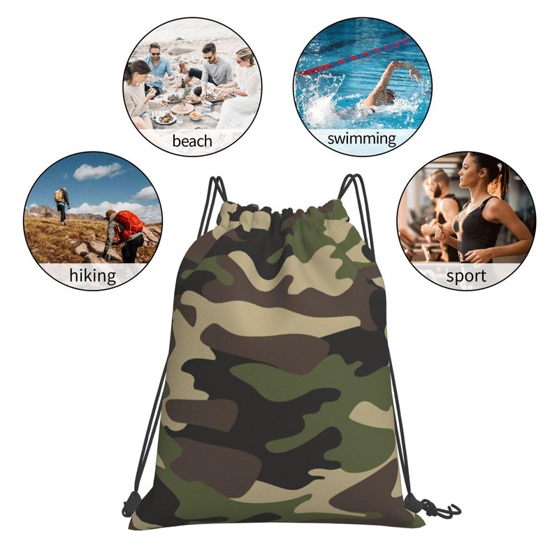 AIMASTZ Green Brown Camo Unisex Drawstring Backpack Bag Sport Gym Travel Swim Sackpack