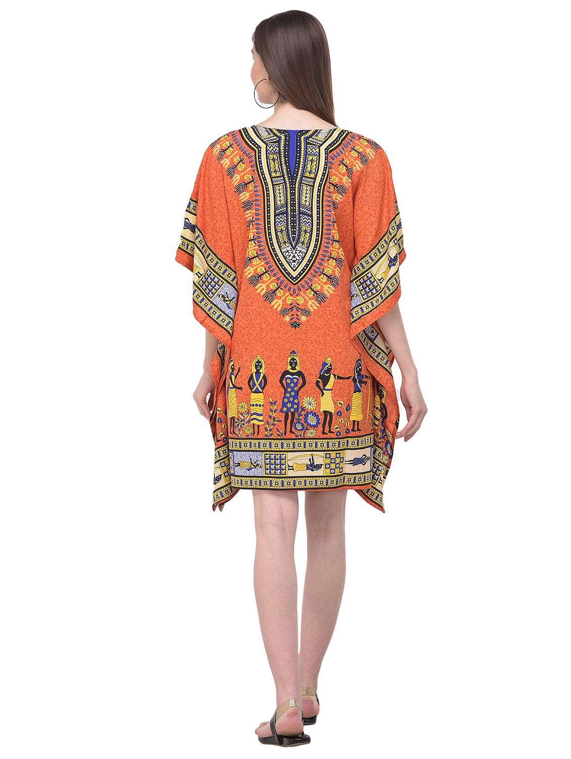 Gypsie Blu African Dashiki Caftan Tunic Tops Kimono Dress Summer Evening Plus Size Kaftan Cover-Up for Women (Orange Dashiki Tunic Dress)