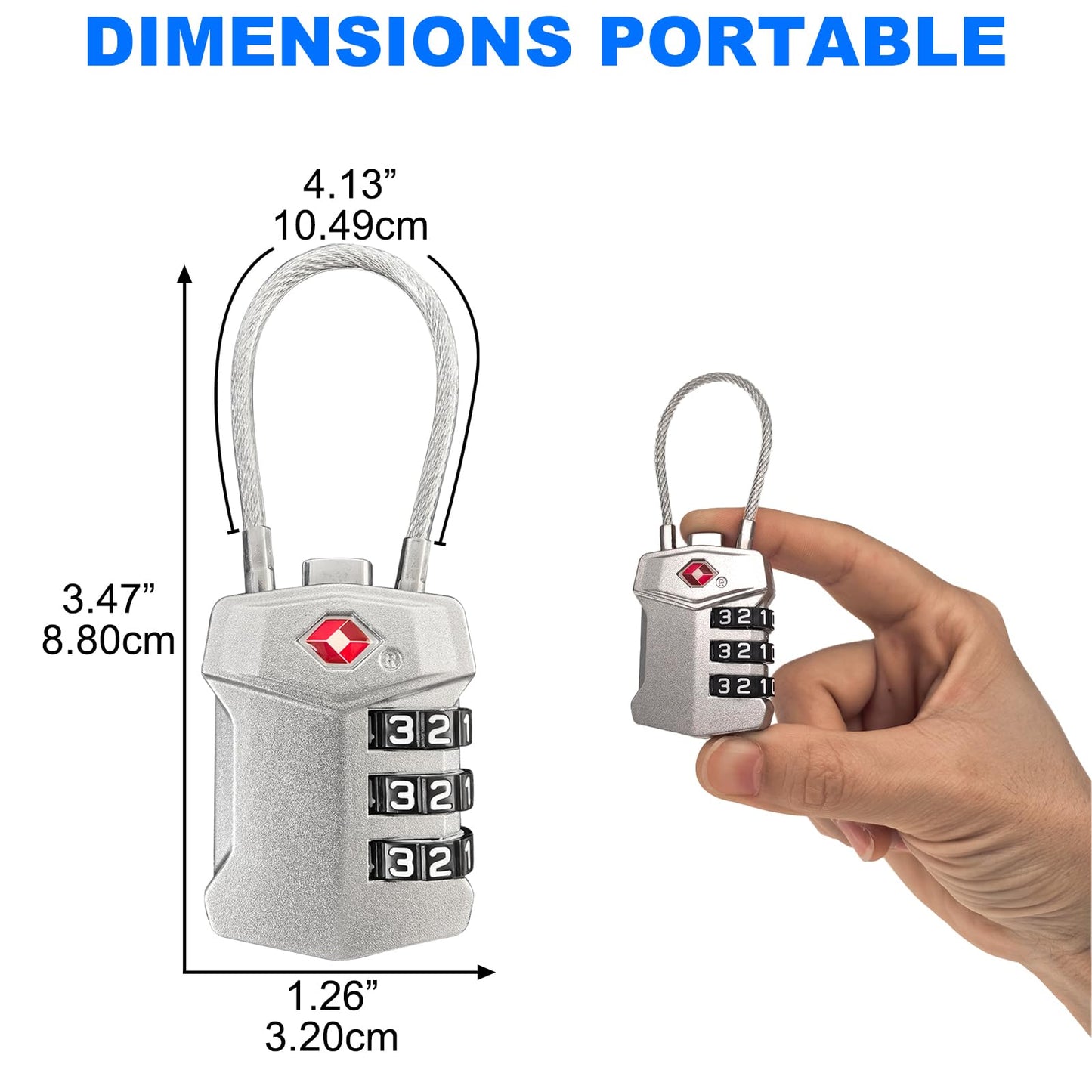 LAFENLIN TSA Cable Lock 4-Pack for Luggage & Gun Cases,3-Dial Combo Padlock