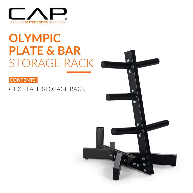 CAP Barbell Olympic Plate Tree Storage Rack for Weights and Bar, Black
