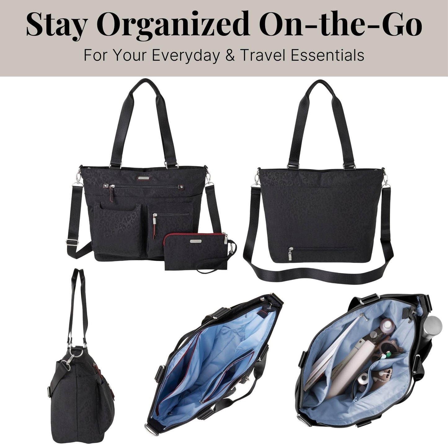 Baggallini Any Day Tote with RFID Phone Wristlet - Adjustable Crossbody Tote Bag for Women - Lightweight Travel Bag