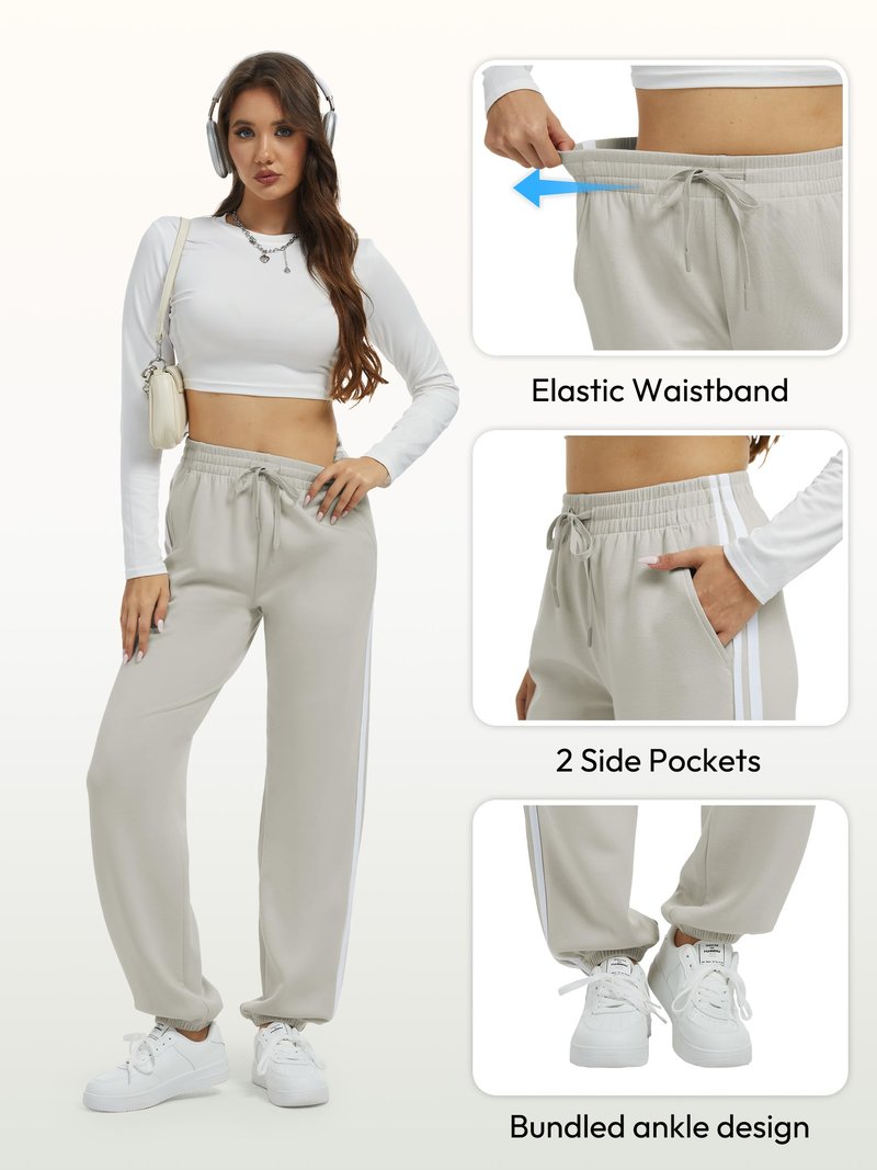 Tallemon Track Pants Women's Sweatpants Side Stripes High Rise Drawstring Baggy Lounge Cinch Bottoms Active Joggers Fall,Black,M