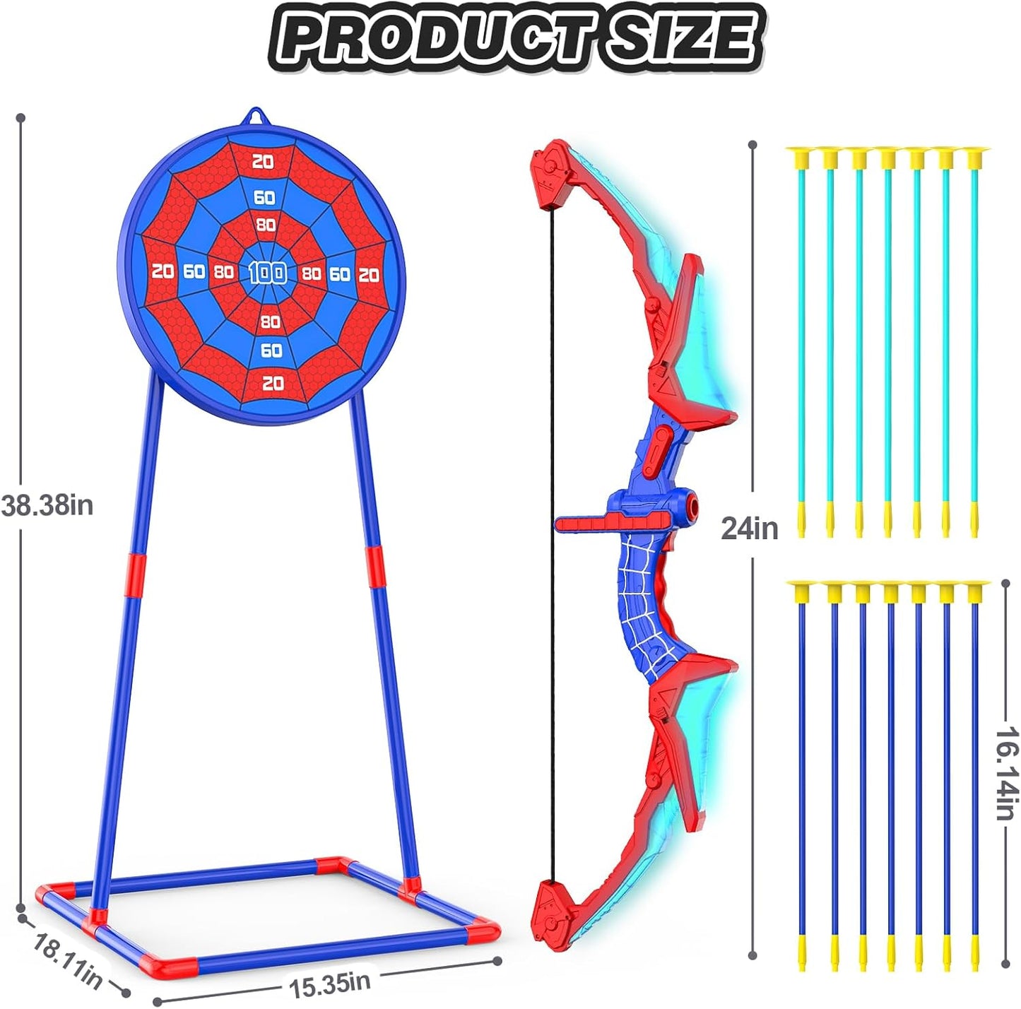 Kids Bow and Arrow Set - LED Light Up Archery Toy with 14 Suction Cup Arrows & Target | Indoor Outdoor Fun for Ages 6-12