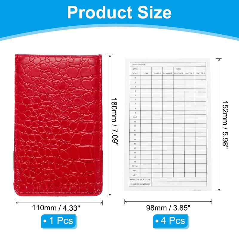PATIKIL Golf Scorecard Holder, Leather Yardage Book Cover Golf Leather Scorecard with 4 Pcs Golf Score Sheets and Pencil Loop for Golfers Golf Club Golf Club Accessories, Red