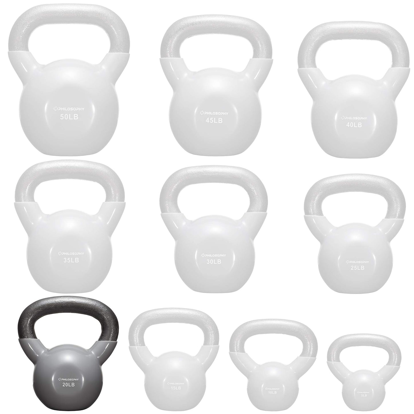 Philosophy Gym Vinyl Coated Cast Iron Kettlebell Weight 50 lbs - Black