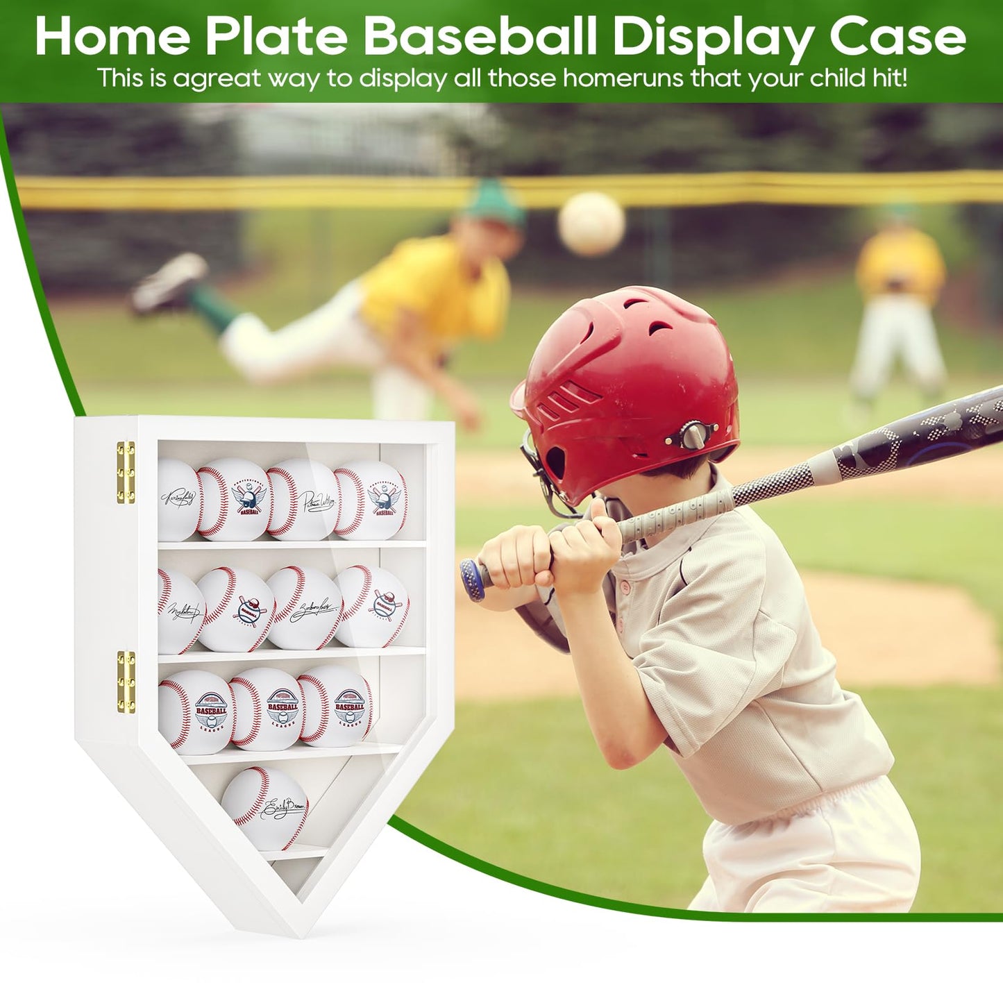 TJ.MOREE 12 Balls Baseball Display Case Wall-Mounted, Durable Wood White