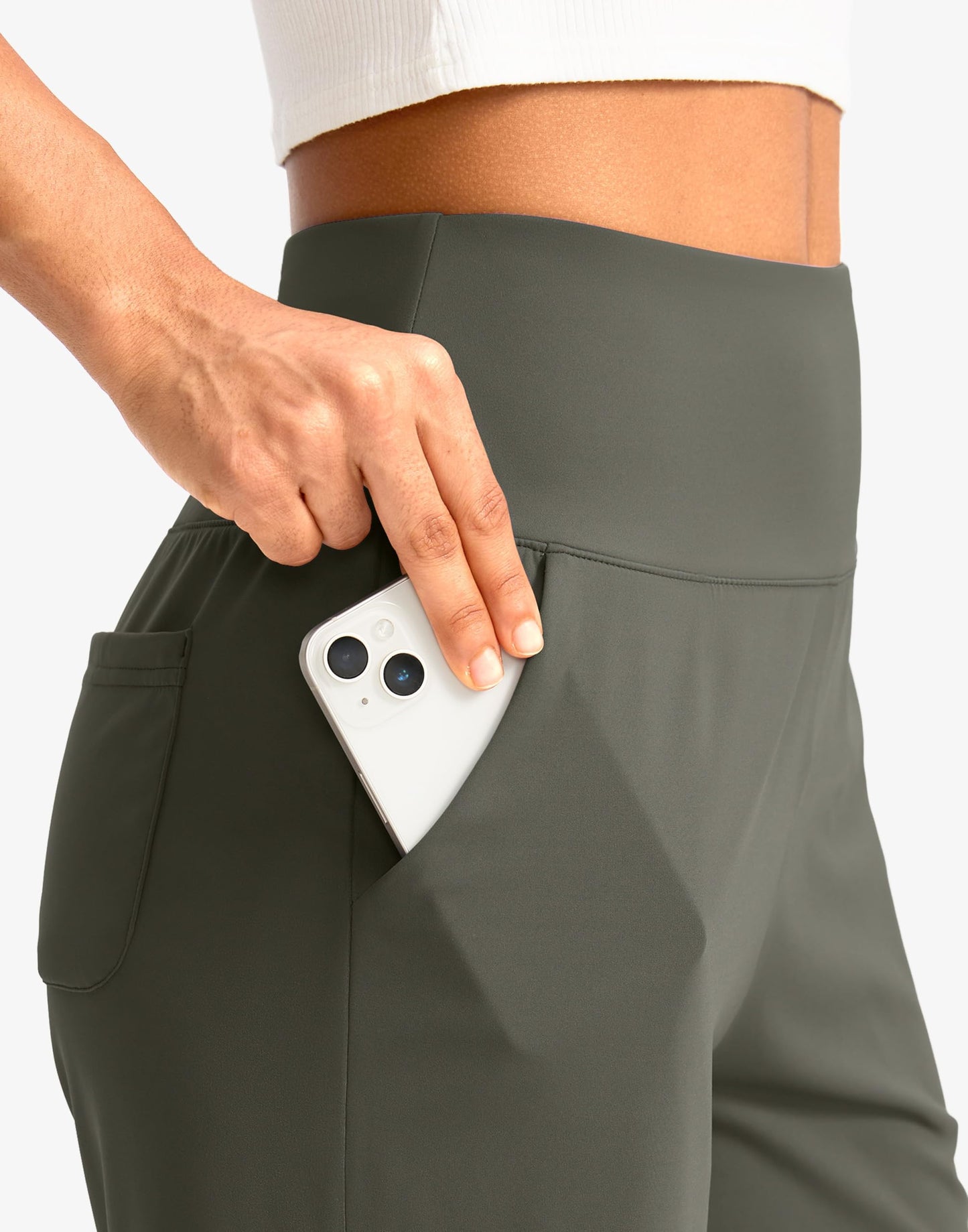 G Gradual Women's Bermuda Long Shorts with Pockets 7" High Waisted Knee Length Shorts for Women Walking Athletic Workout(Grey Sage-L7,L)