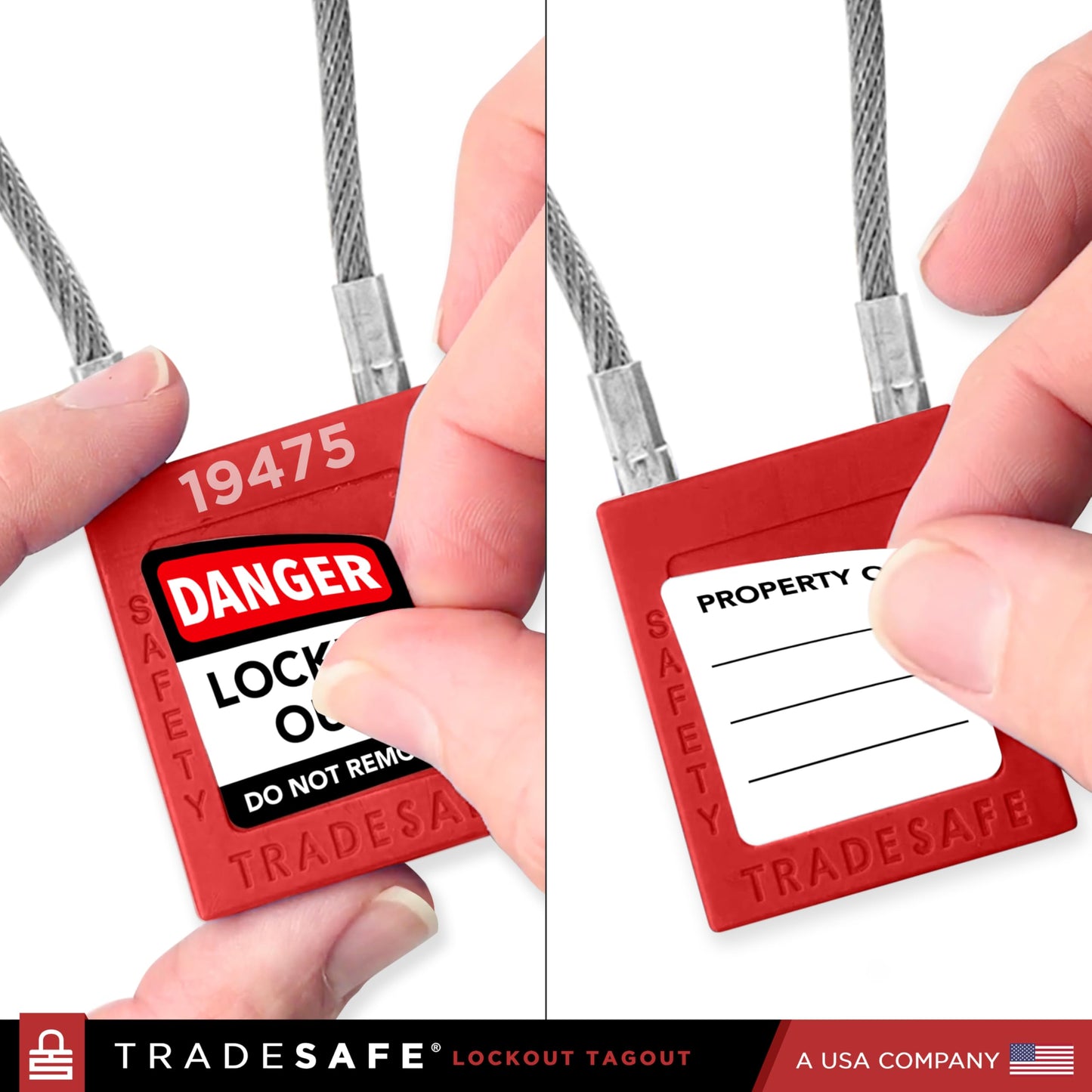 TRADESAFE Lockout Tagout Steel Cable Locks with Keys - 10 Red Keyed Alike Unlimited Grouping Electrical Lockout Padlock Set, 2 Keys Per Lock, Premium Grade Loto Locks, OSHA Compliant