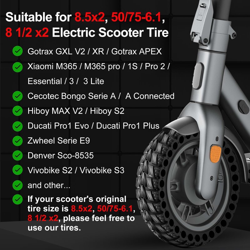 BANGTING 2PCS Upgrade 50/75-6.1 Electric Scooter Solid Tires, 8.5x2.0 Tires Tubeless for Gotrax GXL V2/XR/APEX, 8 1/2 x2 Tire Replacement for Hiboy S2, Xiaomi 3 Lite/3/Pro 2/1s/M365 (Black (No tools))
