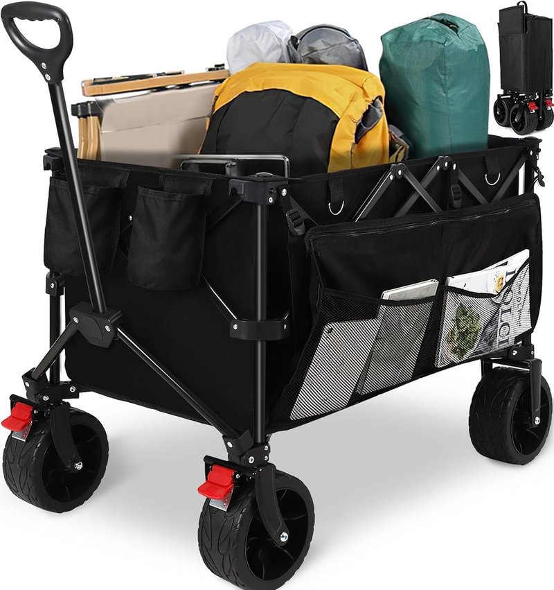 Collapsible Wagon Cart - Heavy Duty Utility Wagon with 400 lbs Capacity | 7 cu ft Storage, Big Wheels for Beach, Garden & Camping