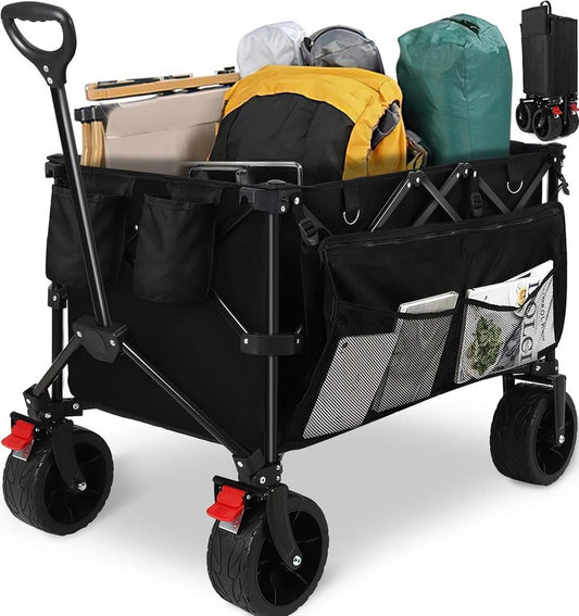 Collapsible Wagon Cart - Heavy Duty Utility Wagon with 400 lbs Capacity | 7 cu ft Storage, Big Wheels for Beach, Garden & Camping