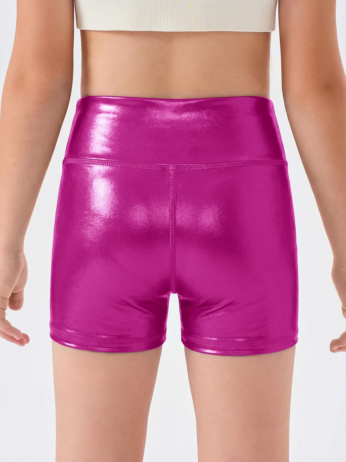 Haloumoning Girls Metallic Athletic Shorts Kids High Waisted Yoga Dance Biker Shorts Comfy Gymnastics Shorts 5-14Y