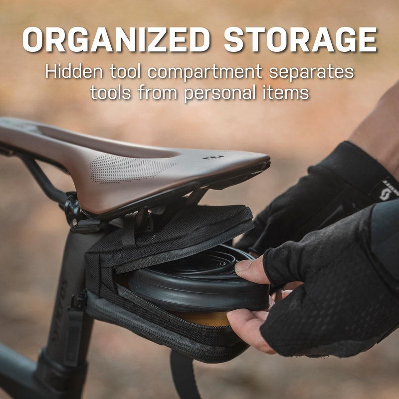 Topeak Elementa GearBag – Compact Under-Seat Bike Bag with Ratchet Tool Set, Dual Compartments, Water-Repellent 1000D Polyester, 0.3L Storage Capacity