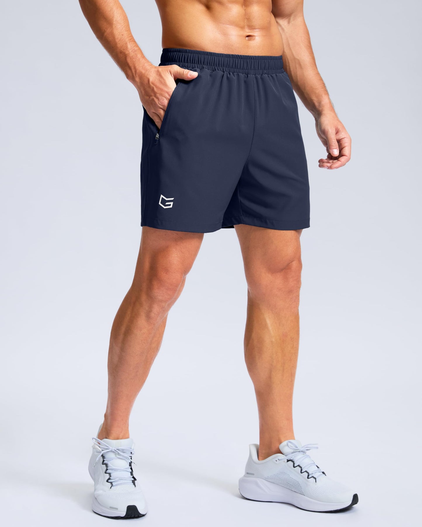 G Gradual Men's Athletic Running Shorts with Zipper Pockets Quick Dry 7"/ 5"/ 9" Workout Gym Shorts for Basketball Hiking(Navy,5S)