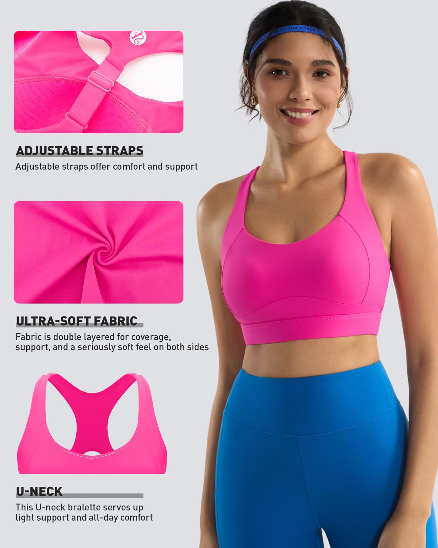 RUNNING GIRL High Impact Sports Bras for Women, Adjustable Straps Pink Sports Bra High Support Molded Cup Racerback Workout Bra(WX3143 Hot Pink M)