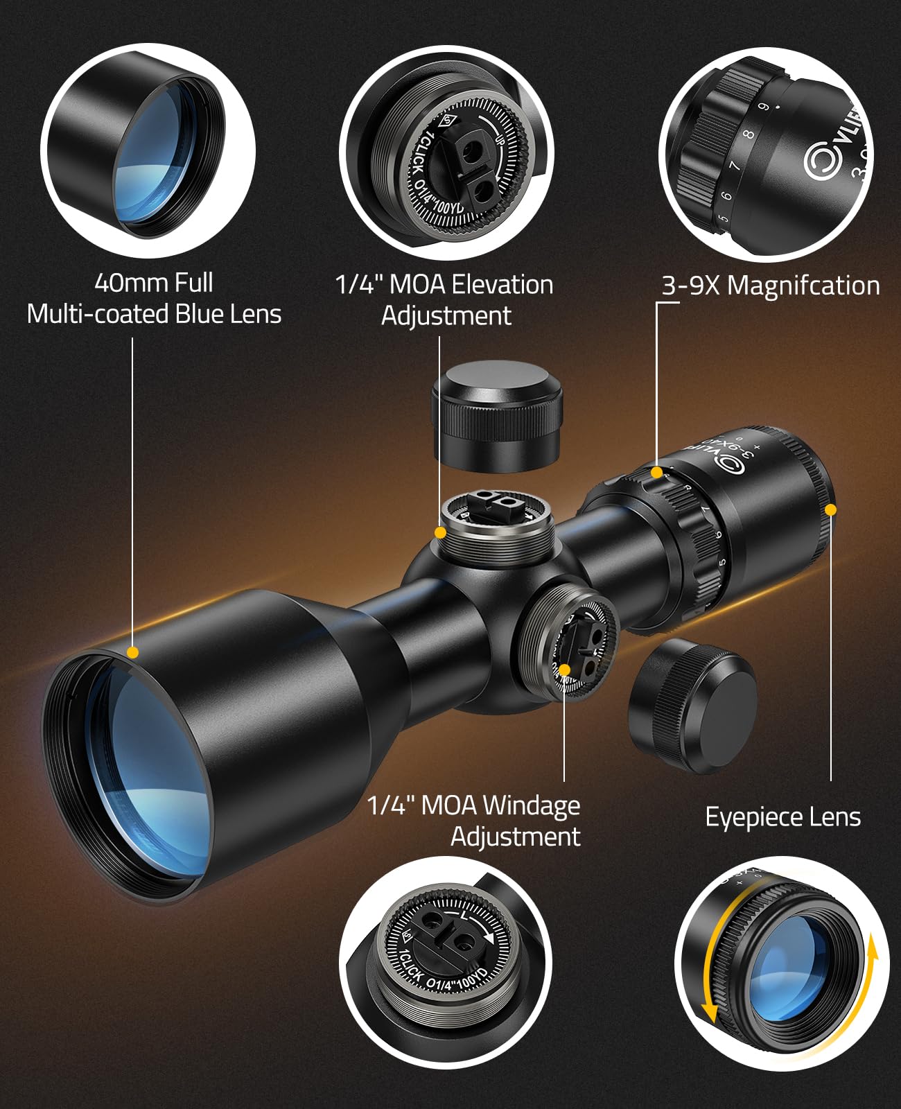 CVLIFE 3-9x40 Compact Scope Crosshair Reticle with 11mm Mounts for Quick Aiming