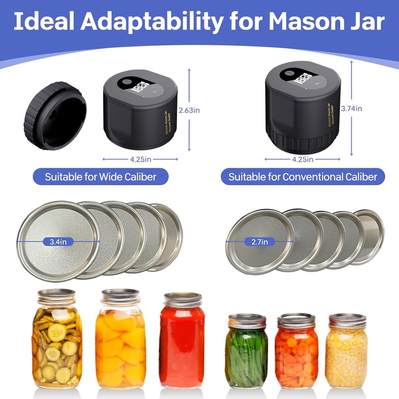 Electric Mason Jar Vacuum Sealer - Automatic Food Storage Sealer for Wide & Regular Jars | Portable Fermentation Kit