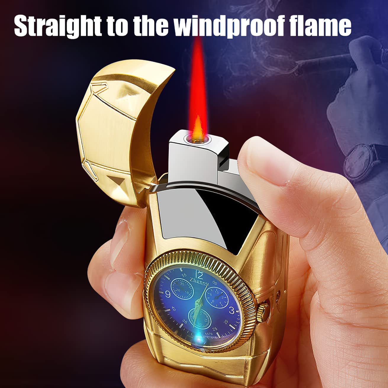 Zetilyn Torch Lighter, Car Shape Cool Novelty Lighter, Red Flame Refillable Butane Lighter Adjustable Flame with Clock Dial for Camping Grill Fireplace Candle Man Birthday Gifts (Fuel Not Included)