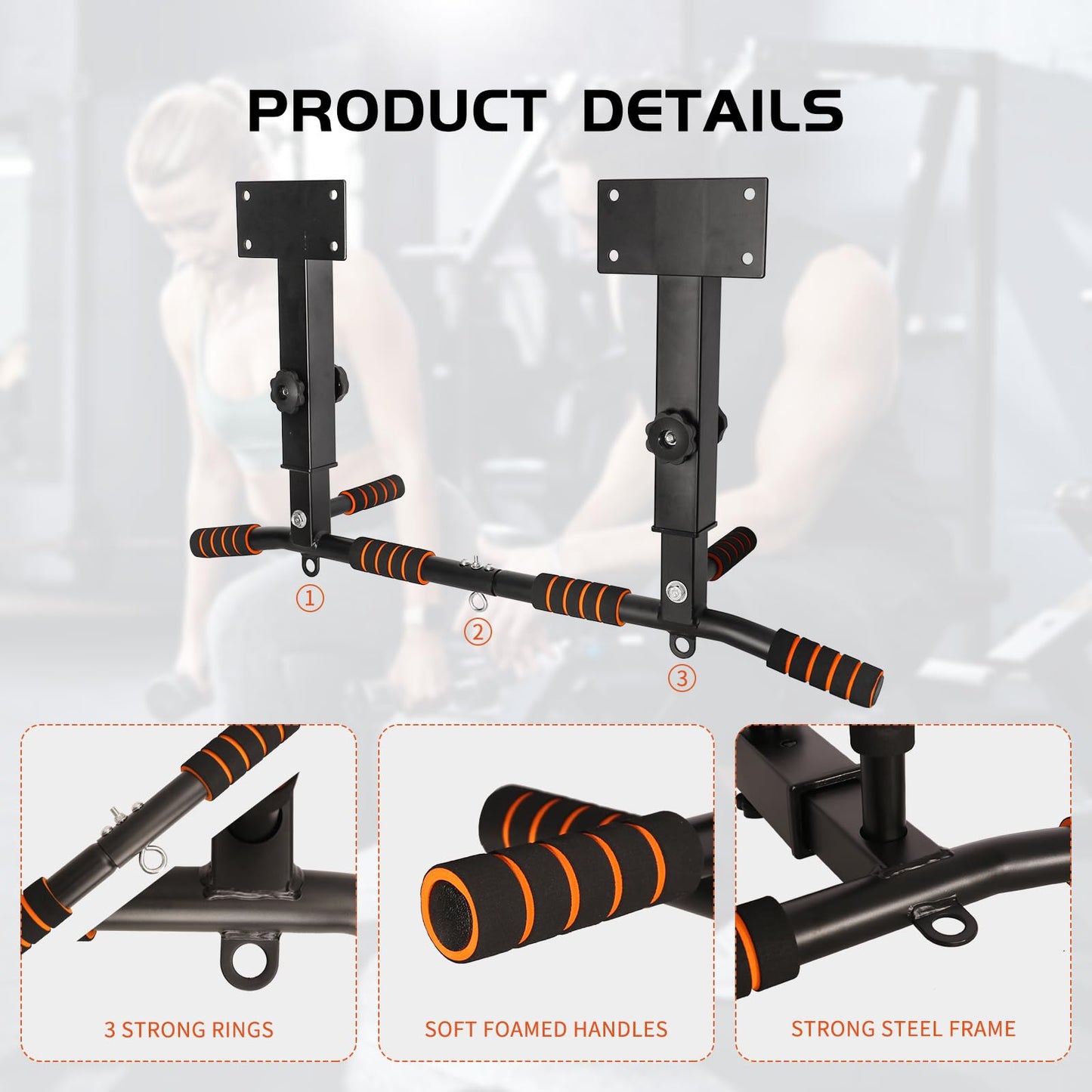 Pull Up Bar Wall Mounted: Adjustable Wall Joist Mount Pull Up Bar & Chin Up Bar for Home Gym Workout Strength Training Equipment