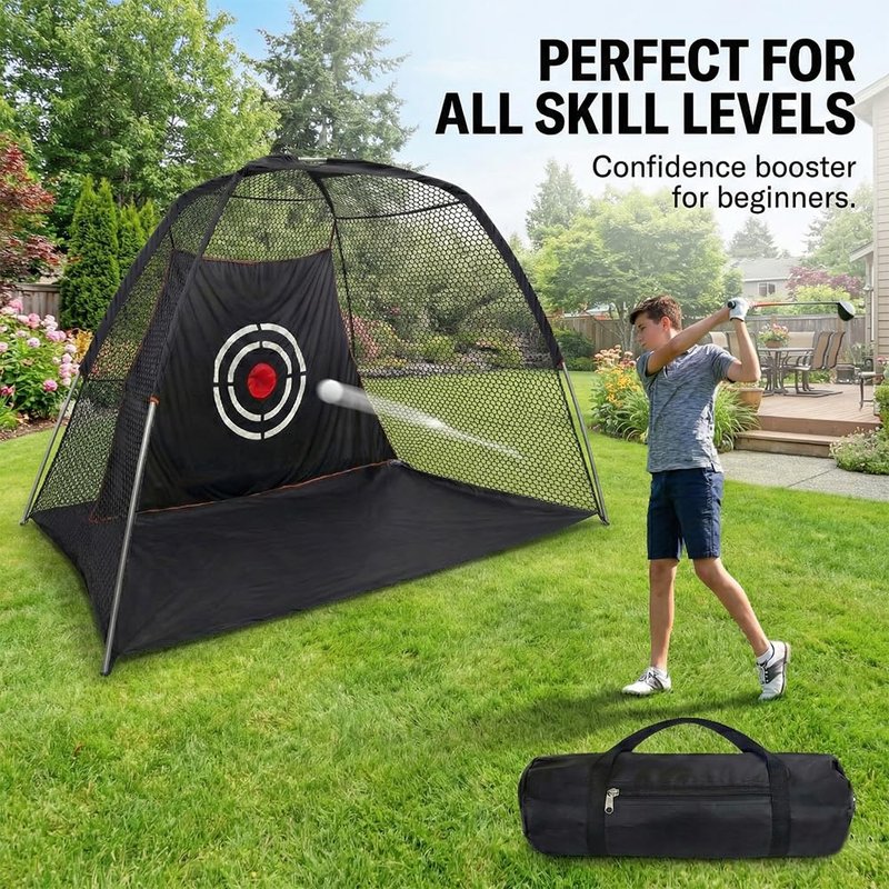 Andgoal Large Golf Hitting Net for Backyard: 10ft Wide Cage with Noise-Reducing Velvet Target - Heavy Duty 420D Oxford Garage Indoor Swing Training Aids