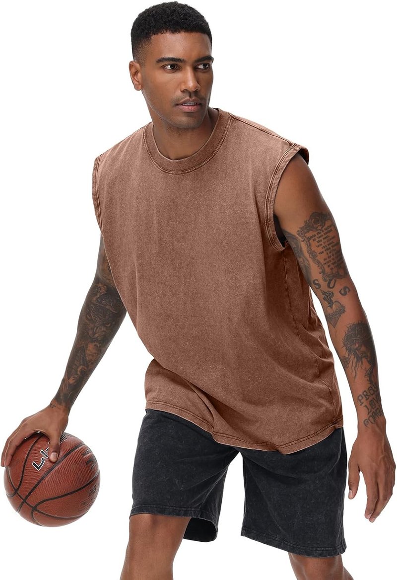 Men's Workout Tank Tops - Sleeveless Muscle Tee for Gym & Running | Acid Wash Loose Fit Shirt