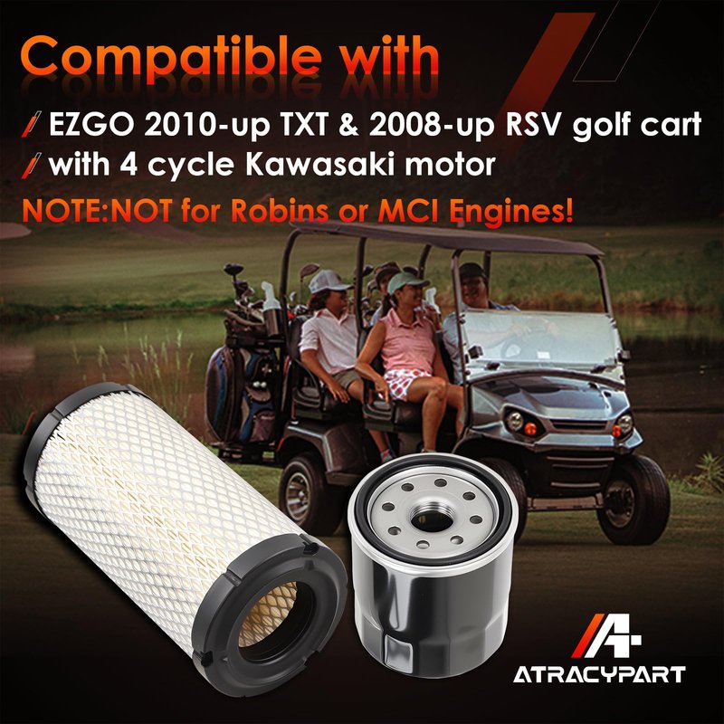 EZGO Tune Up Kit Fit for TXT (2010-Up) & RXV (2008-Up) Gas Golf Cart Model with 13.5 HP 4-Cycle Kawasaki Engine–Oil/Air/Fuel Filter, Spark Plug–Replaces OEM 607454, 28463G01, 72084G01, 607462